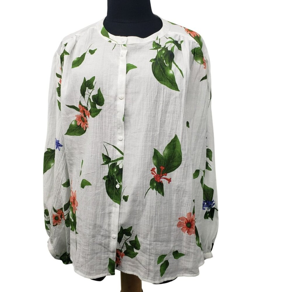 Scoop Womens White Floral Crinkle Gauze Shirt with Blouson Sleeves XXL 20 - Picture 8 of 15